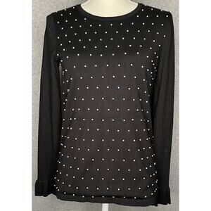 Karl Lagerfled Paris black pullover sweater long sleeve white beading Petite XS